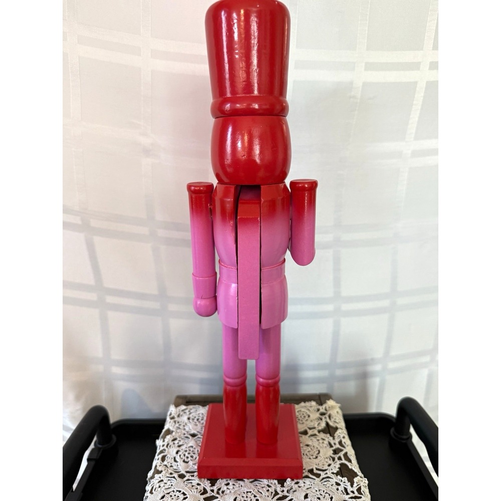 Red & Pink Ombré Modern Nutcracker Figure  Holiday Christmas Decor